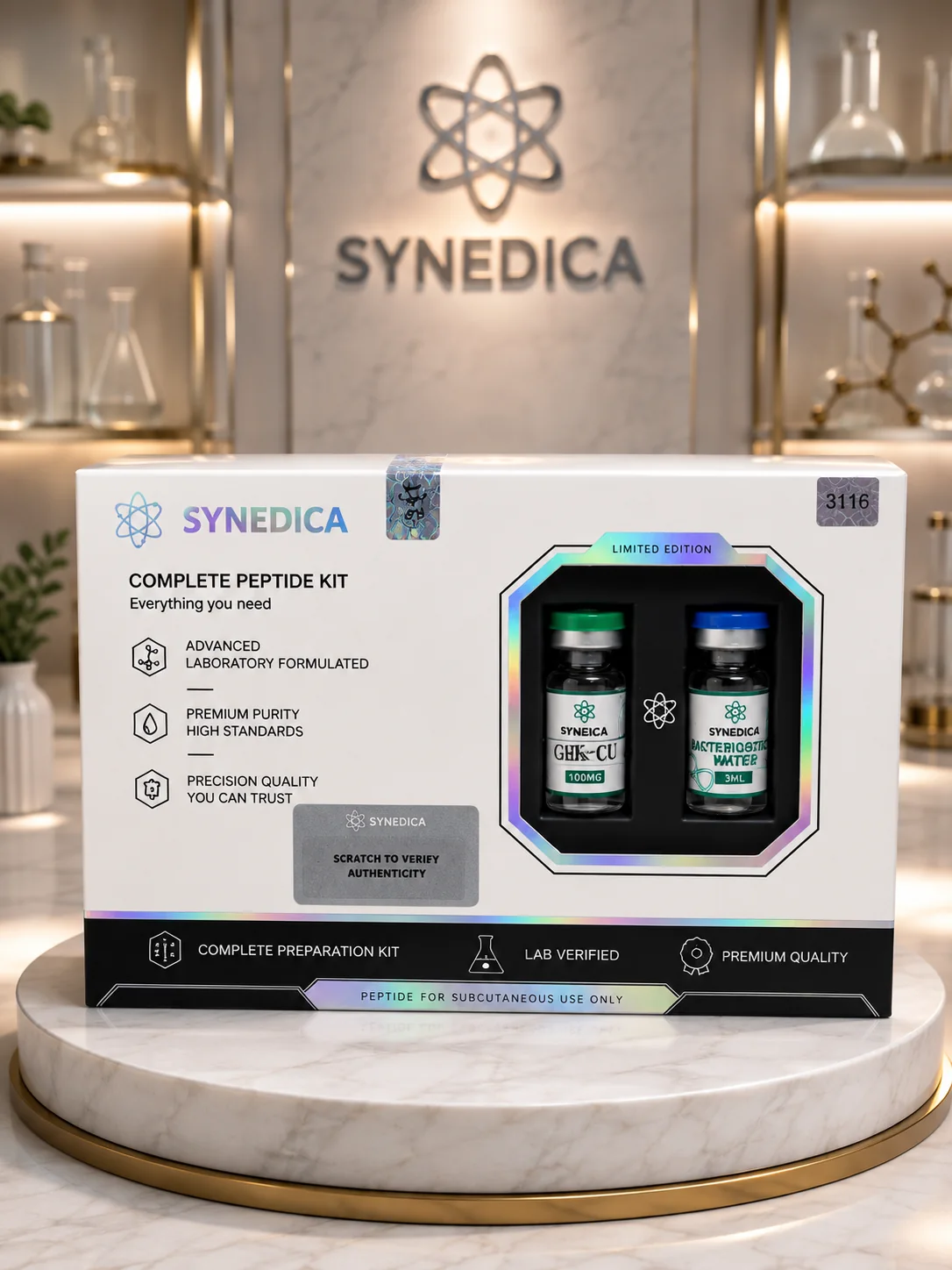 Kit Synedica GHK-Cu présenté dans un laboratoire